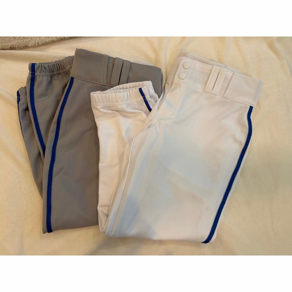 Champion Softball Pants: 2 pair Gray w/ royal blue and white w/ royal blue- AM